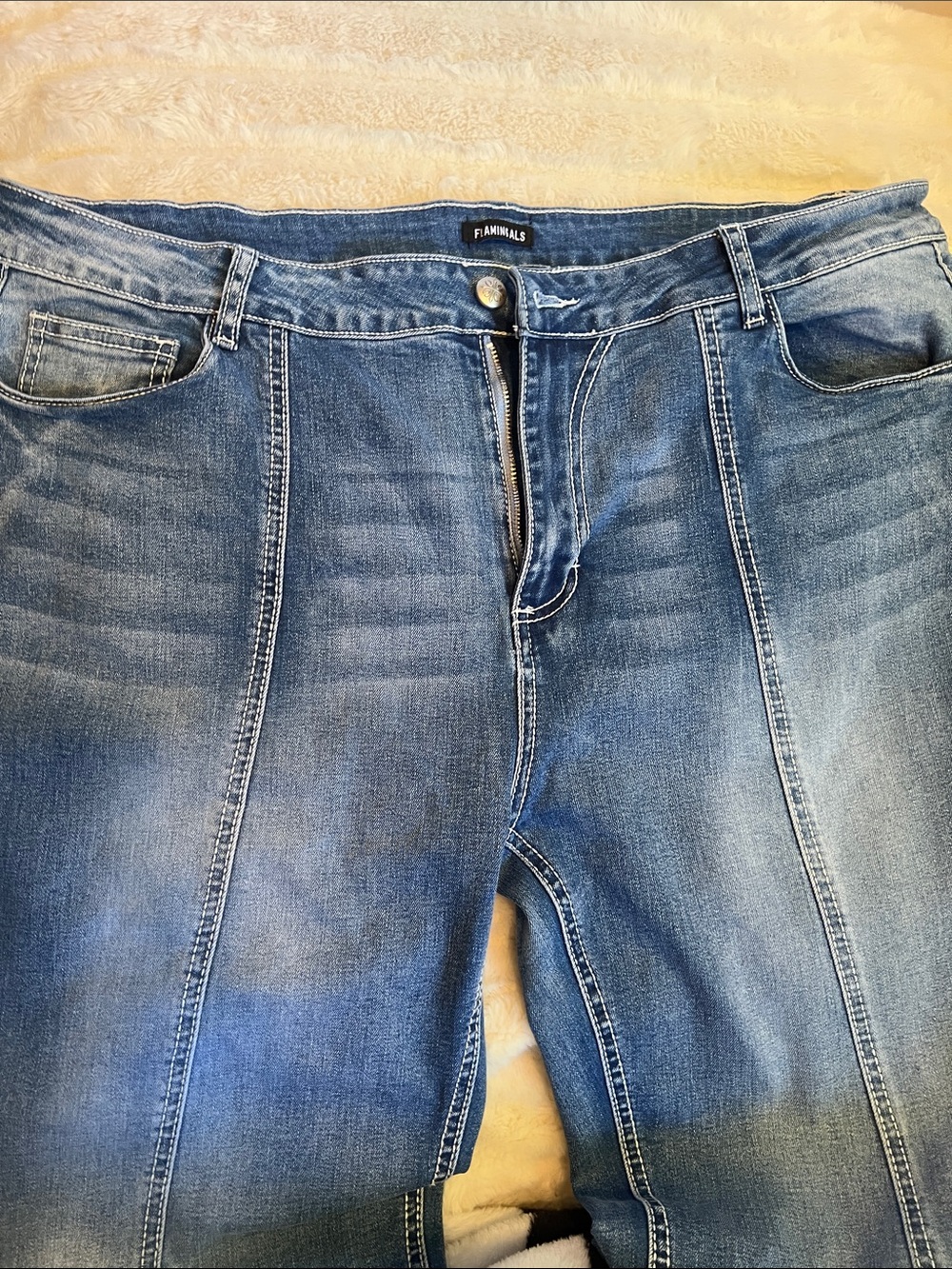 Flamingals Seam Front Flare Jeans Medium Wash